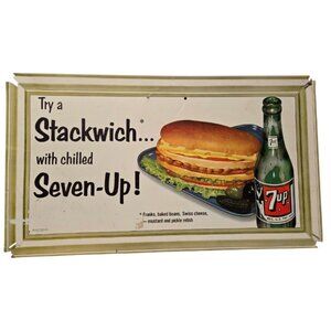 Vintage 1953 Stackwich 7up Soda Pop Advertising Cardboard Sign - Pre-Owned